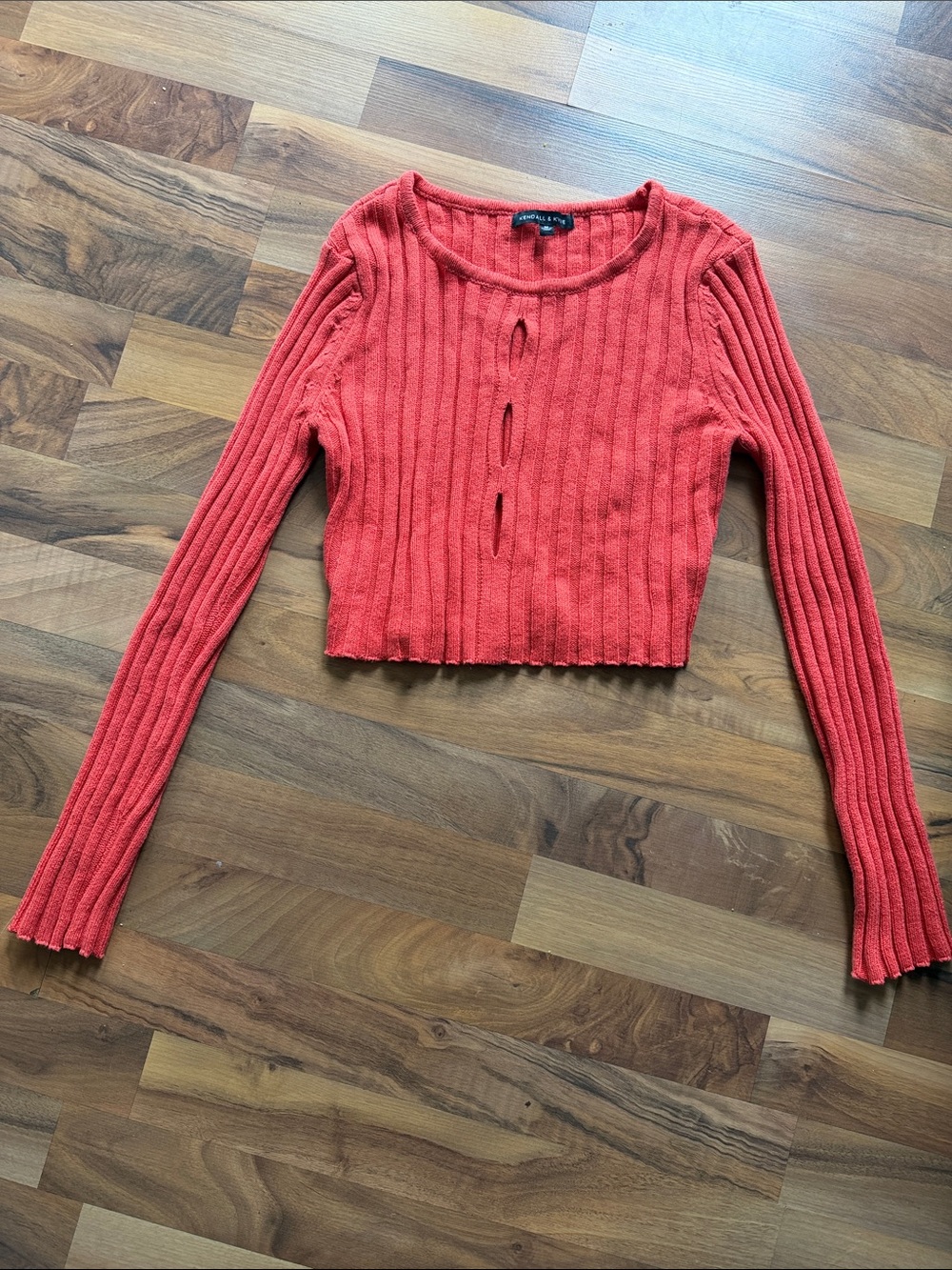 (USED-ONCE) Pacsun Kendall & Kylie Rib Knit Long-Sleeve croptop - Red size MEDIU